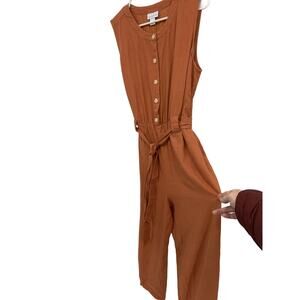 Liz Claiborne Rust Sleeveless Button Down Belted Jumpsuit  Size M